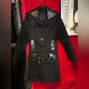 Rudsak Chic Black wool and Leather Pea Coat